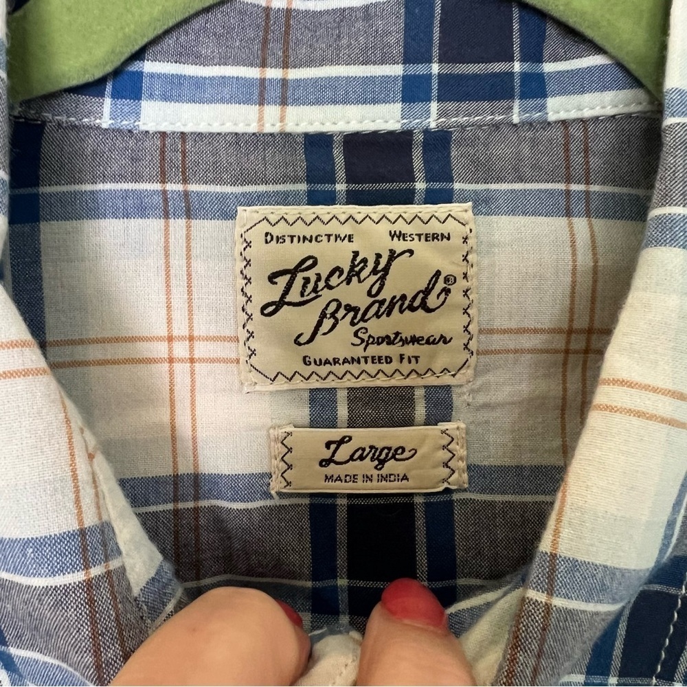 Lucky brand Plaid Blue and White Men's Shirt - Picture 2 of 3